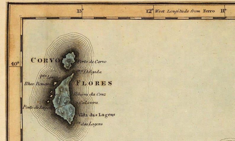 Map of the Azores Poster 1823 –  Vintage Portuguese Islands Map – Antique Atlantic Archipelago Wall Art – Historic Cartography Print