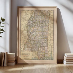 Vintage Mississippi Map Poster – Antique 1920 State Map Reproduction – Historical Cartography Wall Art for Home, Office & Classroom