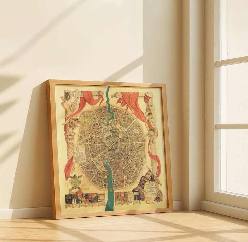 Illustrated vintage map of Ankh-Morpork from Terry Pratchett’s Discworld