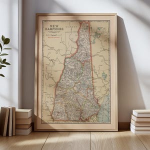Vintage New Hampshire Map Poster – Antique State Map Wall Art – Historic Cartography Print – Old New England Map for Home & Office Décor