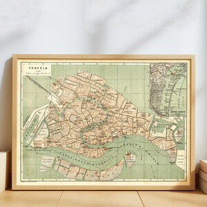 Vintage Venice Map Poster – Antique Italy City Plan – Historic Canal Lagoon Cartography Print Old Venice Wall Art for Travel History Lovers
