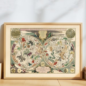 Vintage Himmelskarte – 17.Jh. – Planisphère Céleste von De La Hire – Antiker Astronomie Kunstdruck