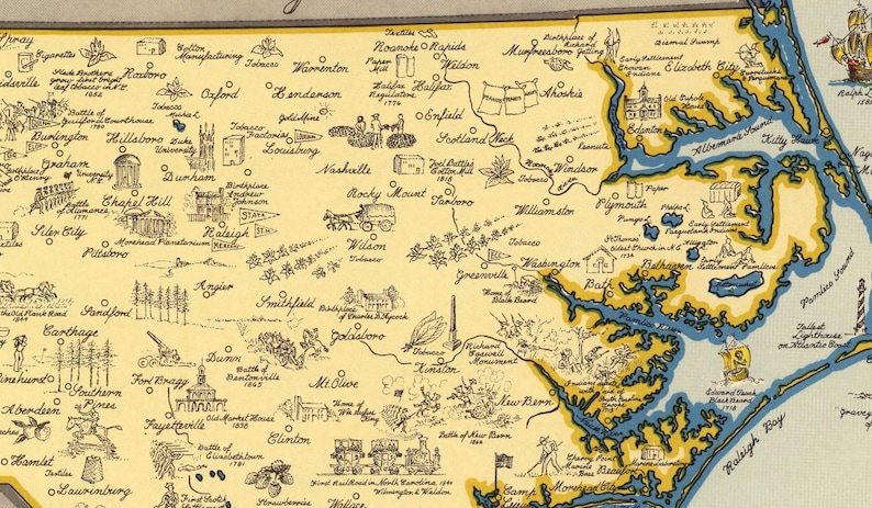 Vintage North Carolina Map Poster – “old North State” Historic Art ...