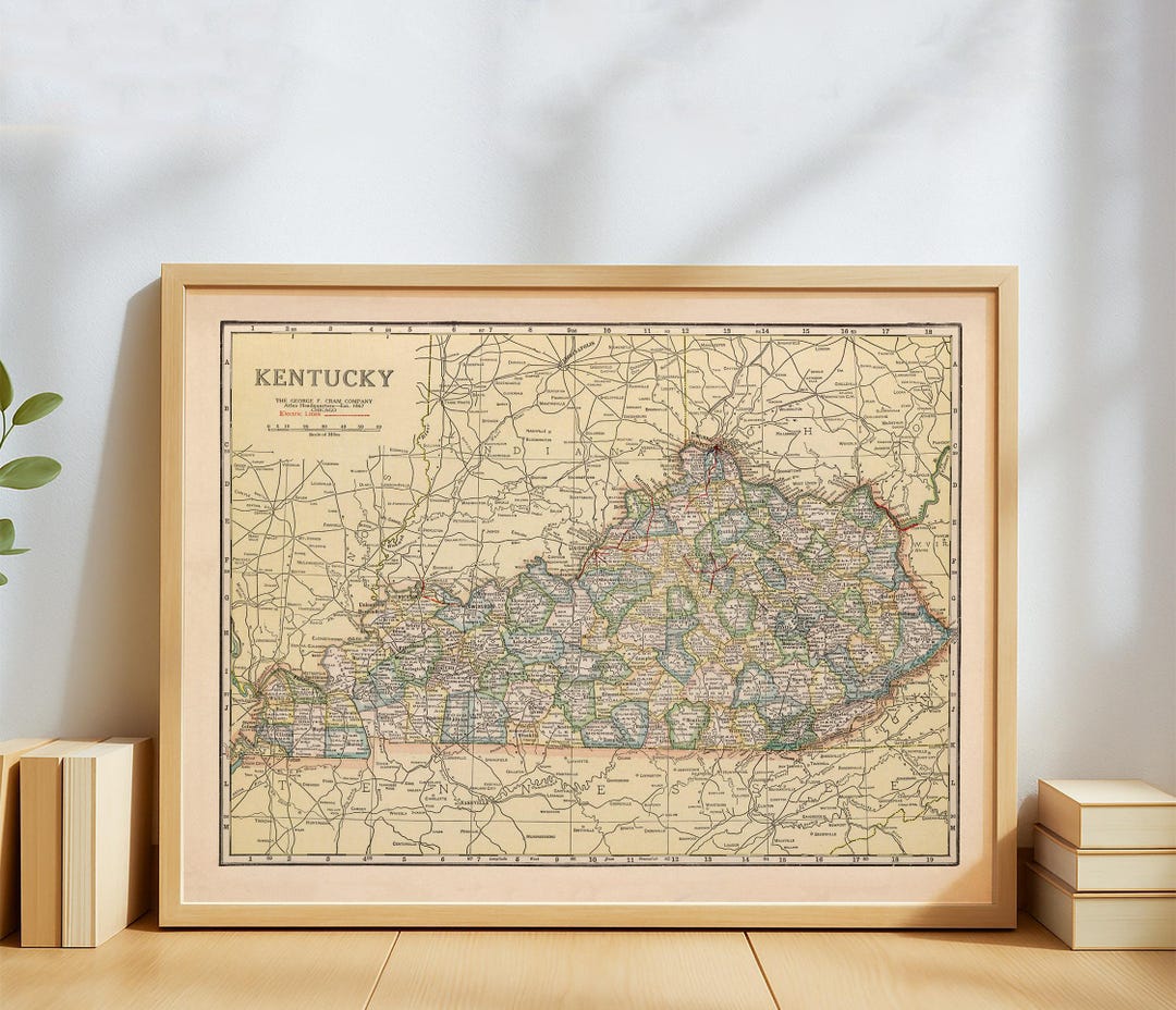 Vintage Kentucky Map – Antique Bluegrass State Map Print – Retro ...