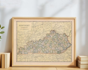 Vintage Kentucky Map – Antique Bluegrass State Map Print – Retro Southern Wall Art Poster