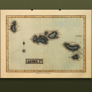 Map of the Azores Poster 1823 –  Vintage Portuguese Islands Map – Antique Atlantic Archipelago Wall Art – Historic Cartography Print