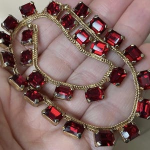 Vintage Ruby Paste Baguette cut Rivière Necklace