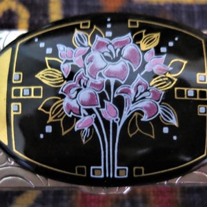 Broche Vintage Michaela Frey Team - Émail Floral Bleu, Plaqué Or - Occasion