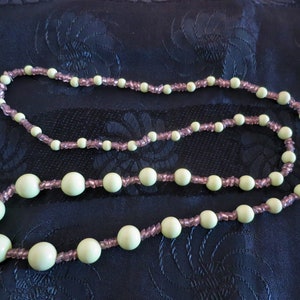 An unusual vintage Art Deco pale green Lime glass bead necklace image 1