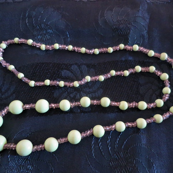 An unusual vintage Art Deco pale green Lime glass bead necklace
