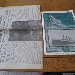 A vintage copy of &quot;The Deathless Story of the Titanic&quot; and a New York Tribune reprint 16 April 1912