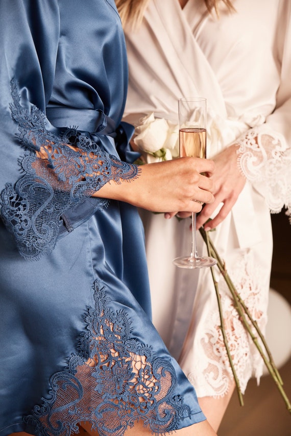 Bridesmaid Robes//Bridesmaid Gifts//Lace Bridal Robe//Getting Ready Robes//Wedding Robes//Bridal Party Robes//Satin Lace Robes//Demi Robe