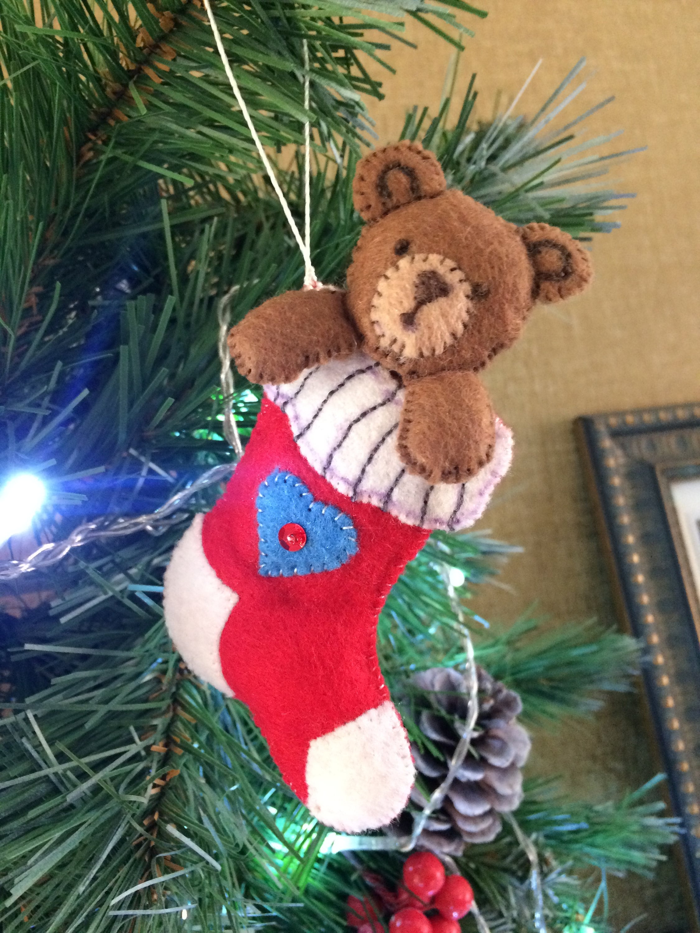 Bear in Stocking Felt Ornament Pattern, Easy DIY Christmas (PDF Pattern ...