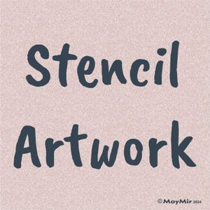 May include: The words "Stencil Artwork" in dark blue, stylized font are centered on a textured, light pink background. The image includes the copyright notice "©MoyMir 2024" in the bottom right corner. The overall theme is art and design.