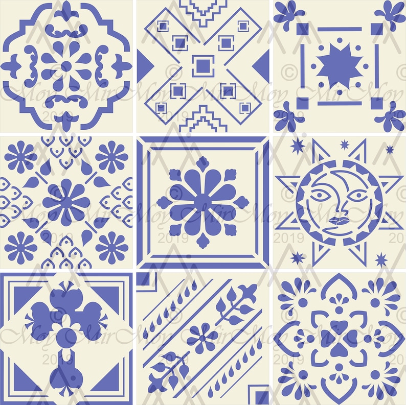 Mexican Folk Art style Stencils set of 9 Etsy