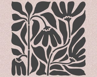 Abstrakt blommönsterschablon för konst, kakel, väggar och hantverk, välj storlek