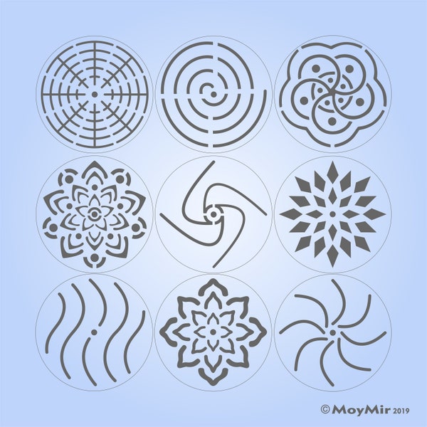 Mandala Stone Stencils, Set of 9 Reuseable & Flexible Templates