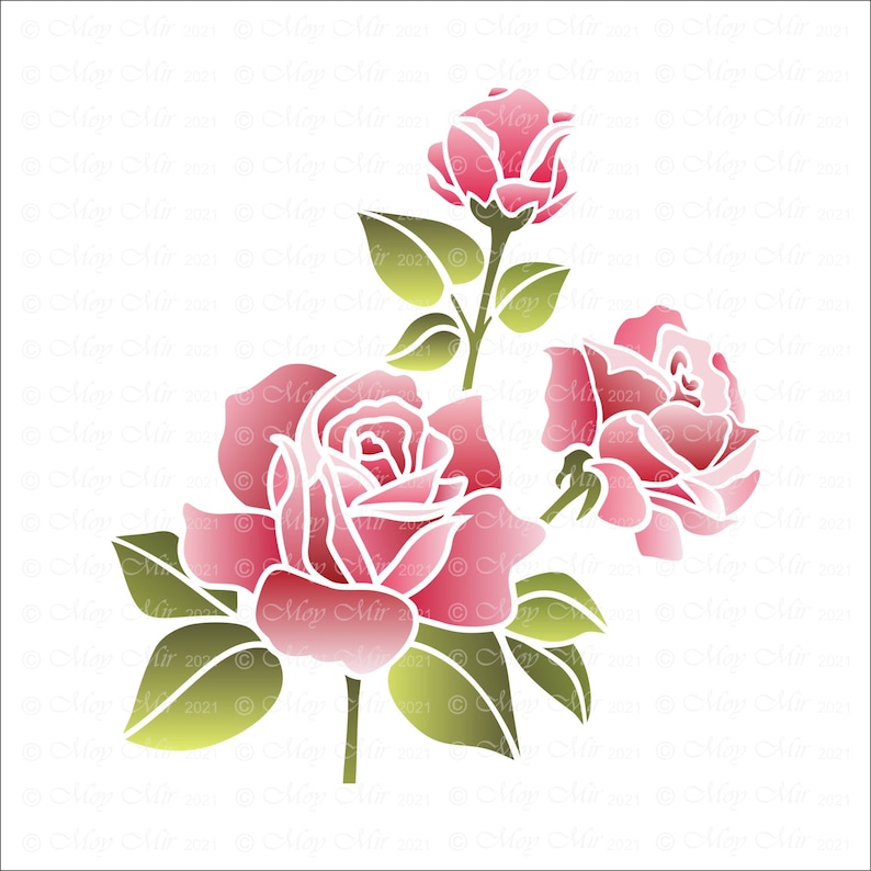Stencil of 3 Roses, Choose Size - Etsy