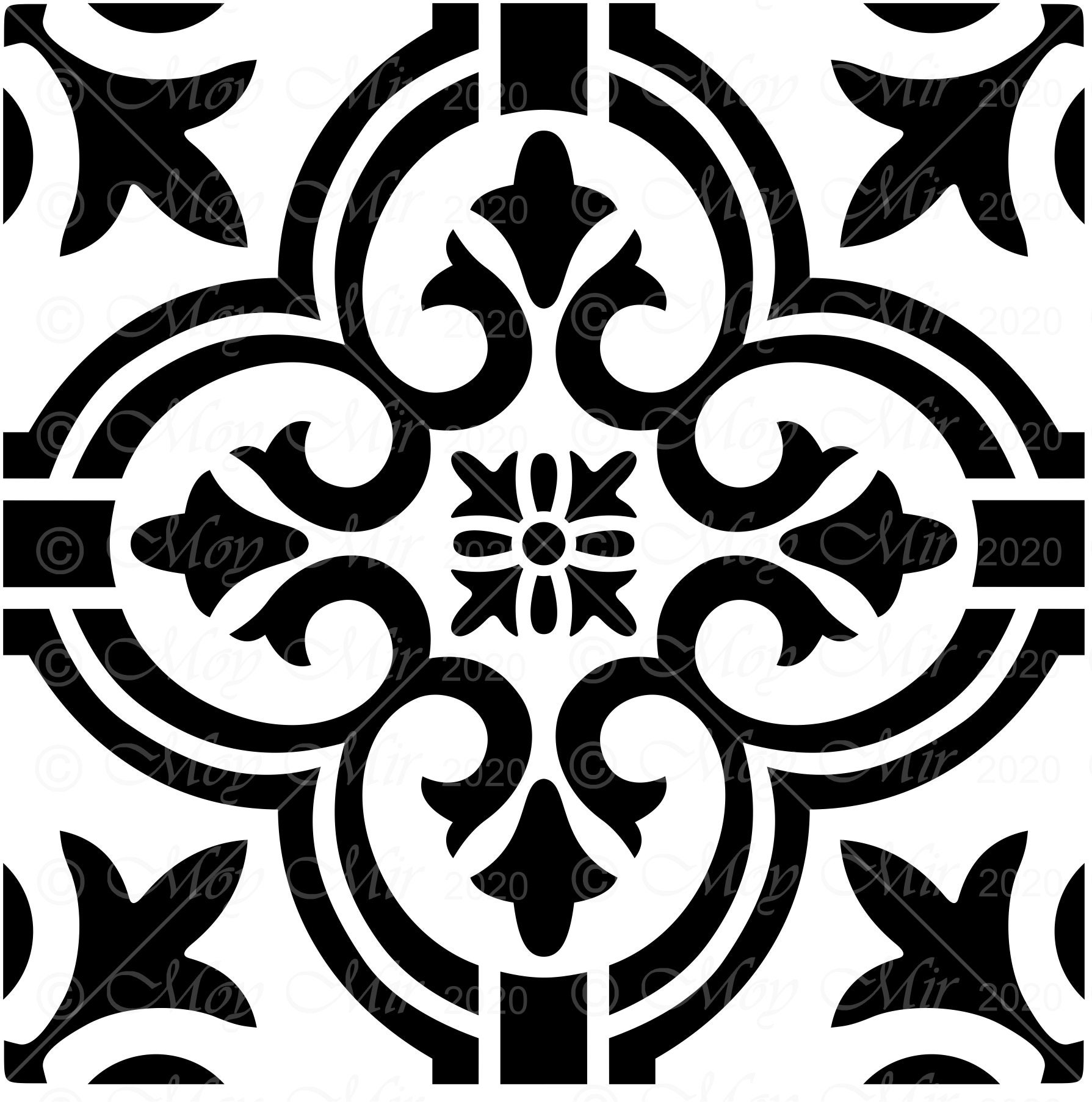 Moroccan encaustic Style Stencil template For Tiles Walls Etsy