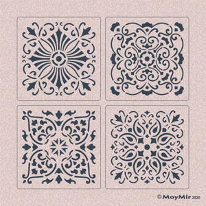 Set aus 4 quadratischen Mandala/Victorian-Stil Schablonen für Kunst, Handwerk, Fliesen usw