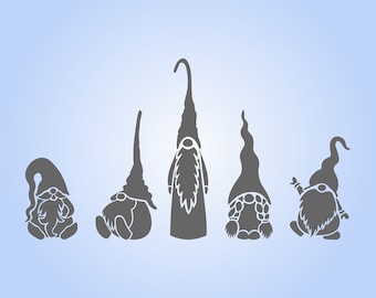 Whimsical Stencil of 5 Different Gnome Figures