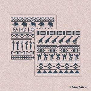 Stencil con elementi tribali africani x 2 per artigianato / arte / piastrelle / tessuto e altro