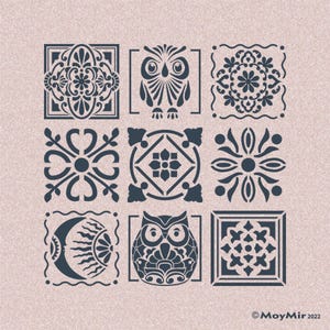 Plantillas estilo Talavera/Tonalá mexicanas, juego de 9