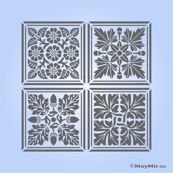 Set of 4 Greek Style Stencils for Tiles, Walls & Craft, choose size