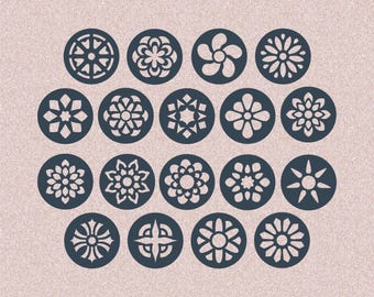 Mini Mandala and Flower Pattern Stencils, SET OF 18 Small Templates, 1" OR 2"