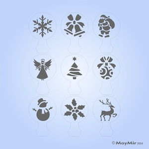 Set of 9 Christmas themed Cookie, Coffee, Cake, Clay, Craft Small Stencils with handles