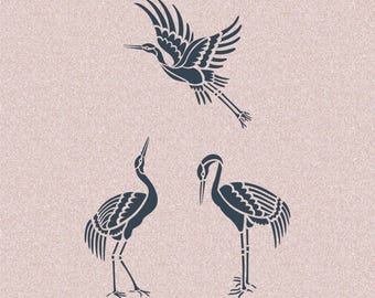 Plantilla de estilo japonés de 3 grullas garzas: para manualidades y decoración del hogar.