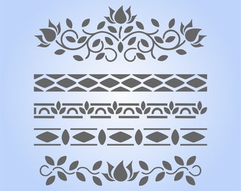 Faux Bone Inlay Indian Furniture Stencils, Set of 9