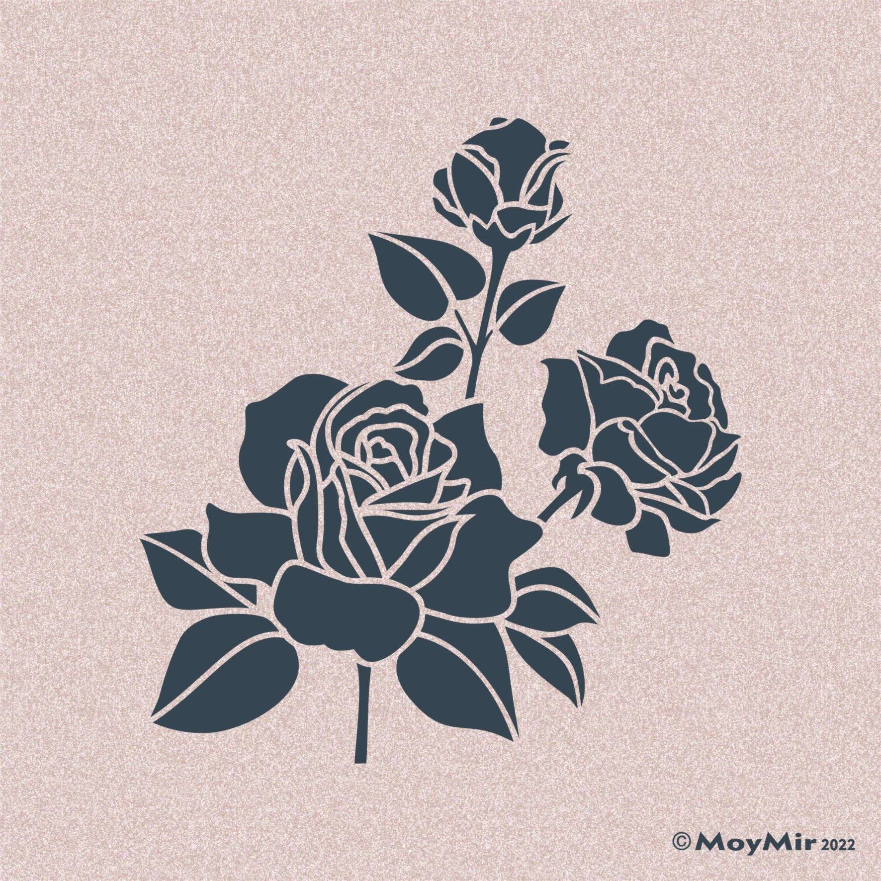 Stencil of 3 Roses, Choose Size - Etsy