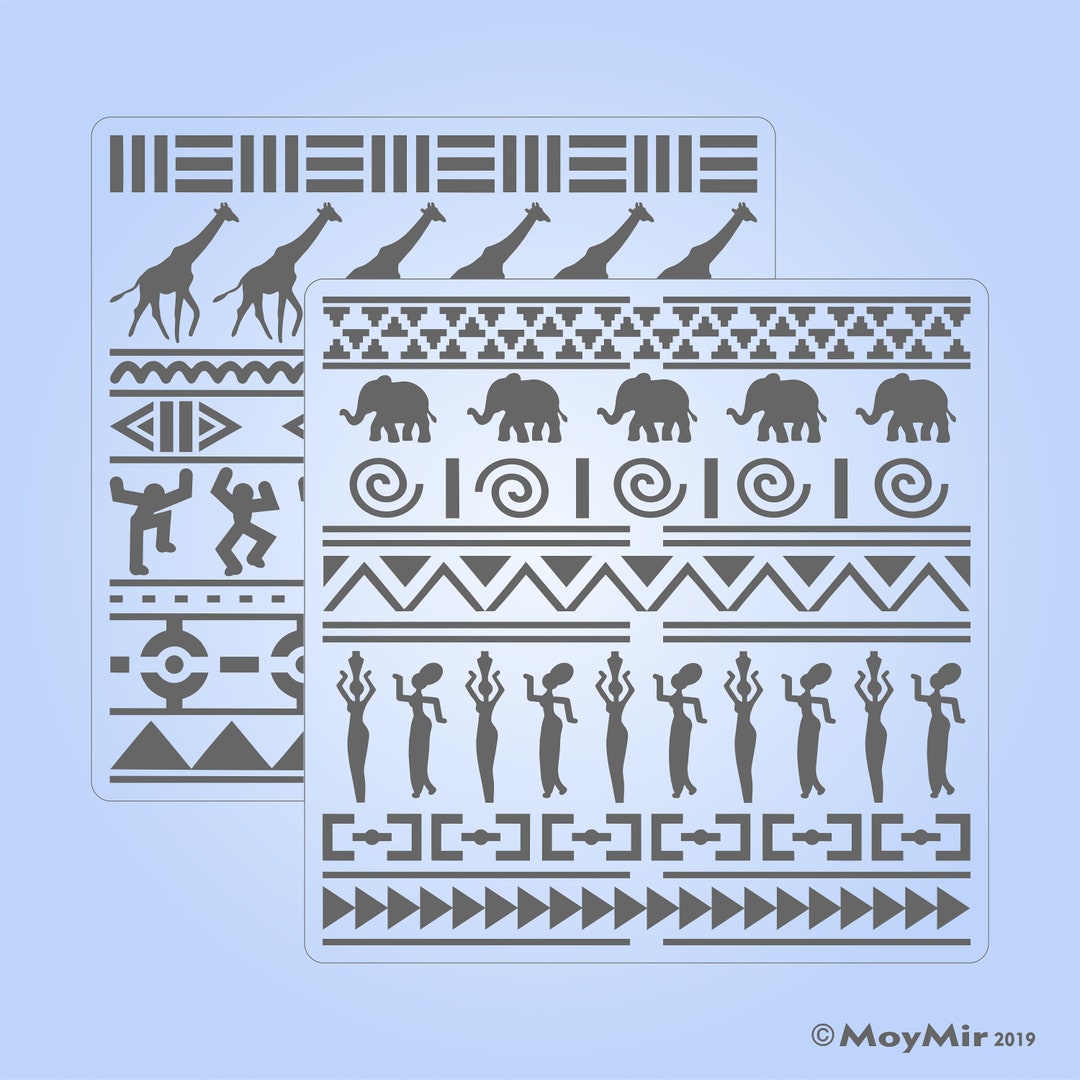 tribal-african-style-stencils-x-2-for-crafts-art-tiles-fabric-etc-etsy
