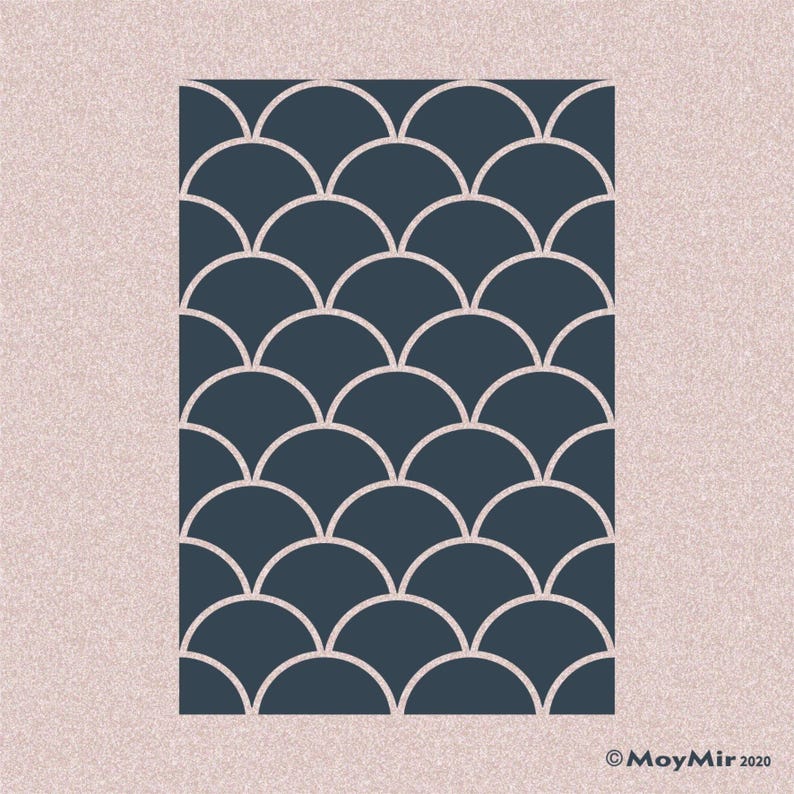 Geometric Scallop Design #4 **2 Sizes** for Walls, Floors, Furniture ...