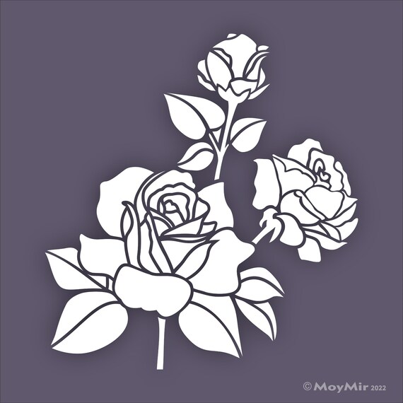 Stencil of 3 Roses Choose Size - Etsy