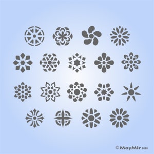 Mini Mandala and Flower Pattern Stencils, SET OF 18 Small Templates, 1" OR 2"