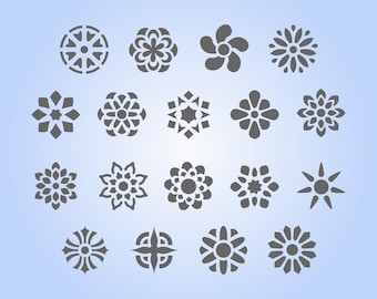 Mini Mandala and Flower Pattern Stencils, SET OF 18 Small Templates, 1" OR 2"