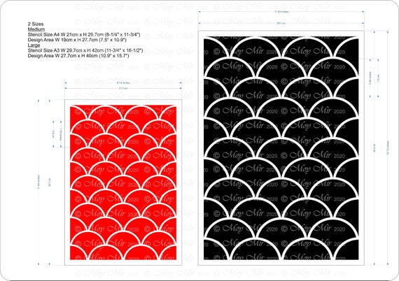 Geometric Scallop Design #4 **2 Sizes** for Walls, Floors