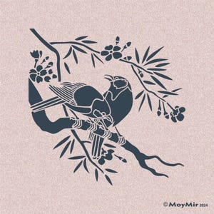 Japanese style Stencil of two Birds in a Blossom Tree