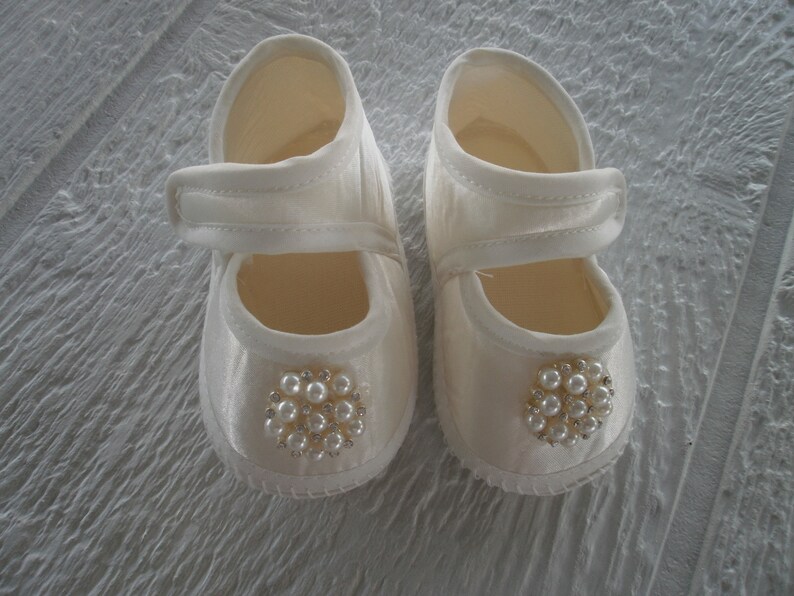 Satin Ivory Baby Embellish Shoes Baby Girl Shoes Christening Etsy