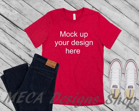 Womens Styled Mockup Red Shirt Flat Lay Womens Shirt