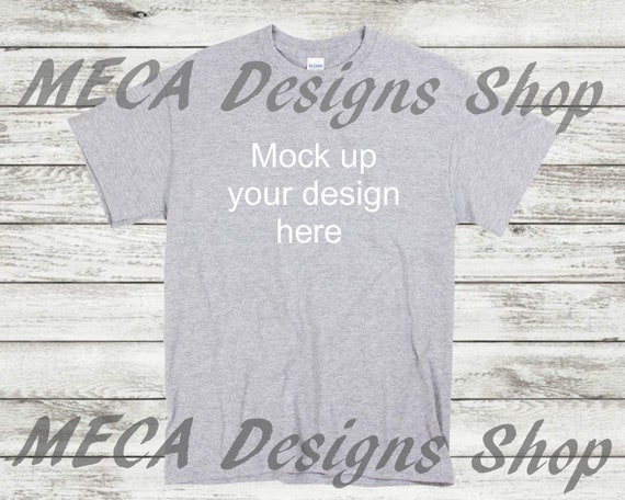 Download Unisex Grey Shirt Mockup On Whitewashed Wood Shirt Mock Up Etsy PSD Mockup Templates
