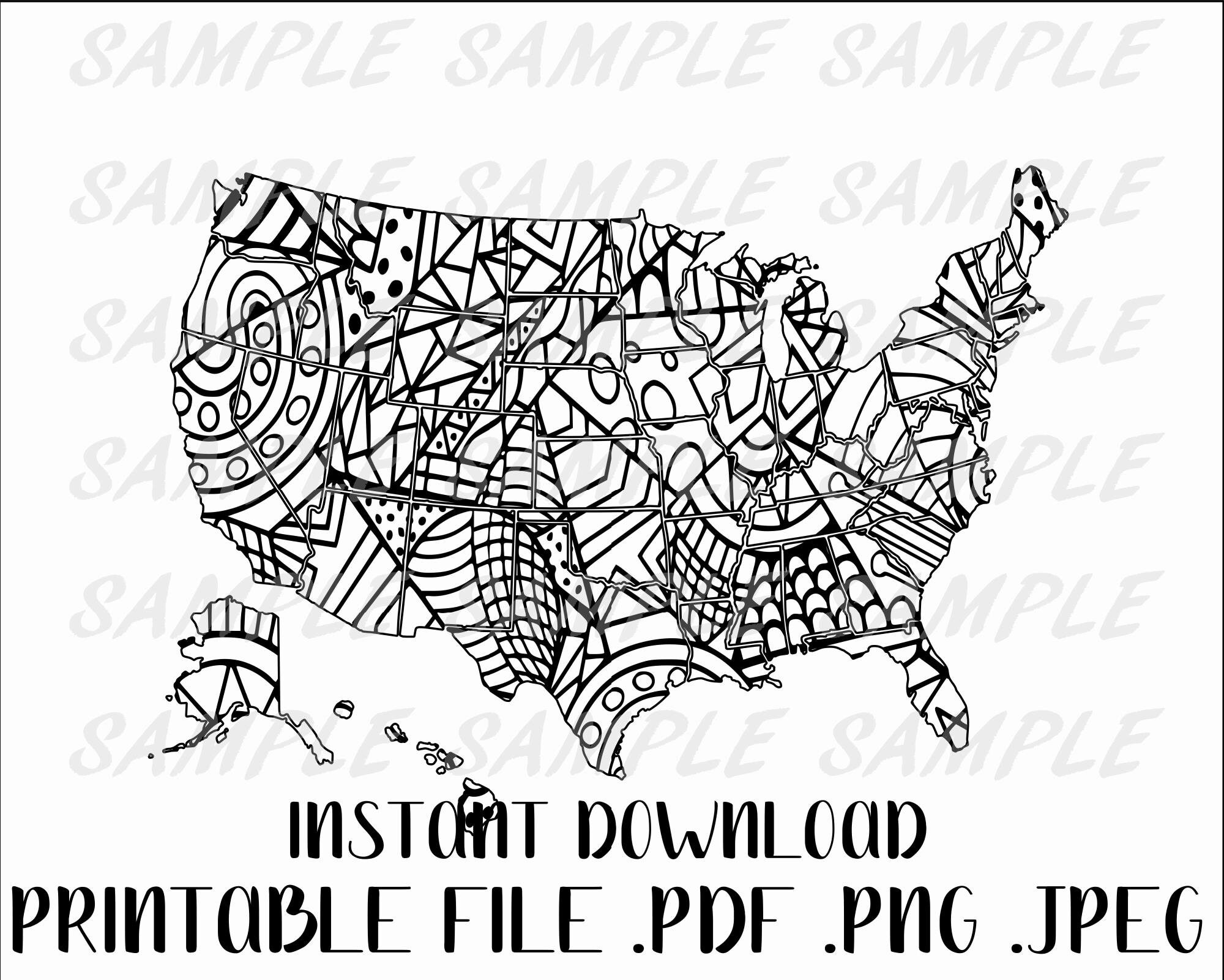 Coloring Map Doodle Map USA Coloring Map Sales Map Etsy Etsy