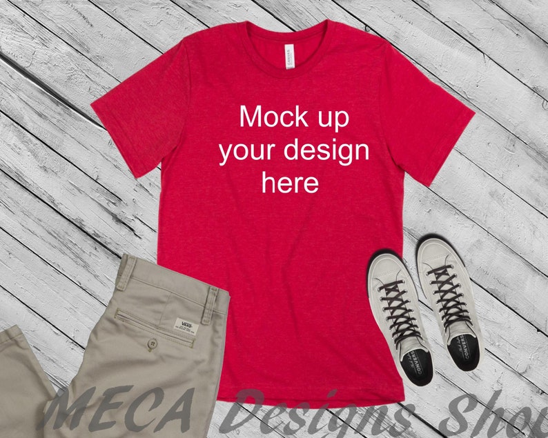 Download Mens styled mockup Red shirt flat lay on weathered wood | Etsy