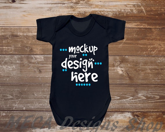 Black Bodysuit Mockup On Wood Bodysuit Mockup Infant Etsy