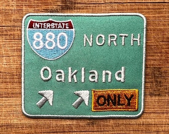 Oakland 880 Iron-On Patch – 3.75 x 3&quot; Embroidered Freeway Sign Applique – California Local Pride Gift or Streetwear Accent