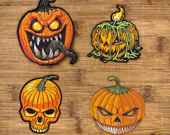 Horror Kürbis Applikation, gestickter Jack O Lantern Schädel Goth Halloween Jacke Dekor 3 in Aufnäher