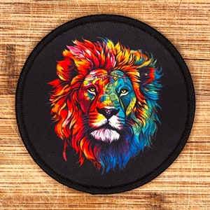 Lebendiger Aquarell Löwe Aufnäher - 3-Zoll Dschungeltier Stoffapplikation