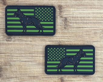 Écusson berger allemand en PVC - Drapeau américain tactique K9 3,5 x 5 cm - Velcro - OD orienté à gauche ou à droite, vert et noir